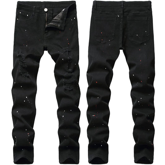 Black denim jeans painted dots